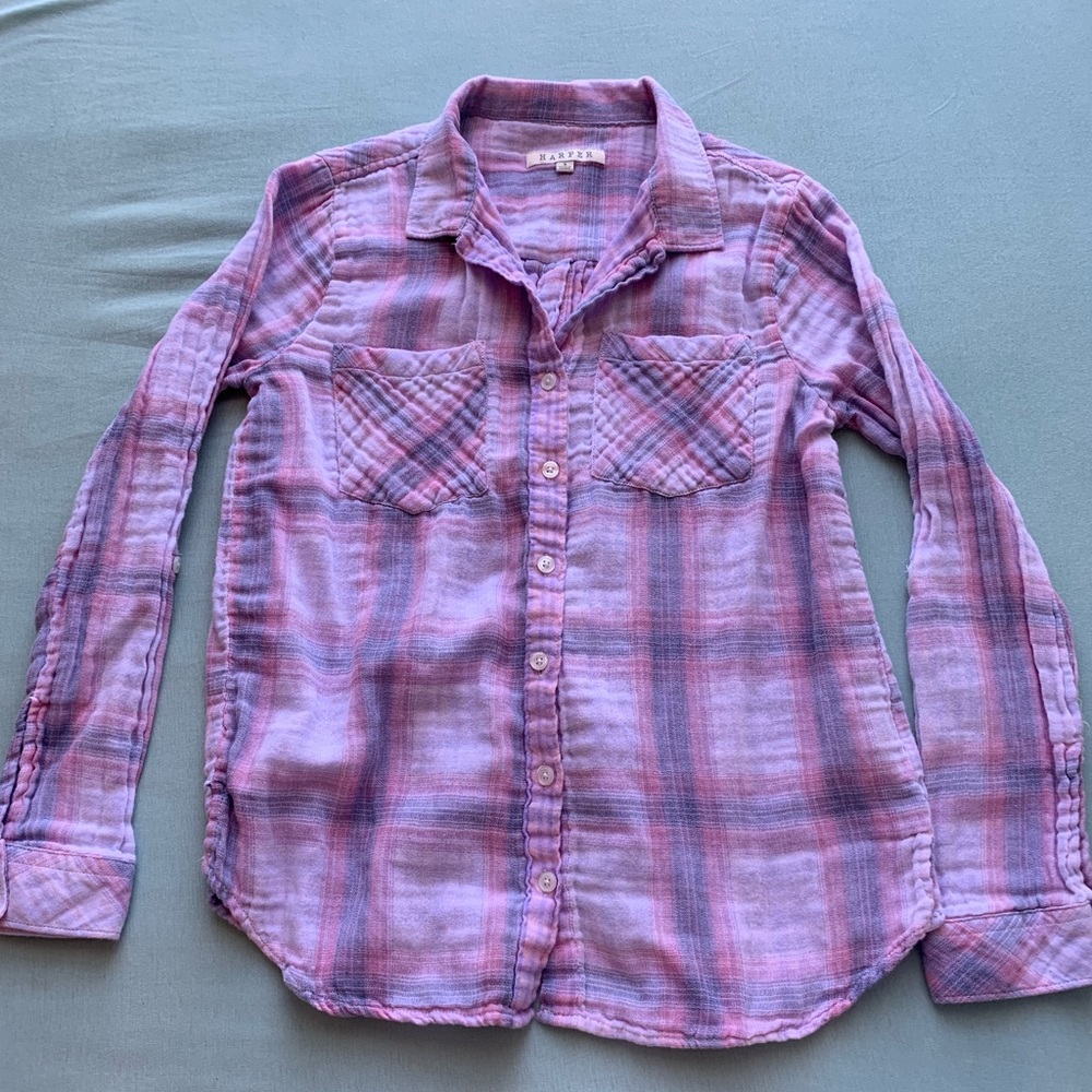 Pastel Plaid Button Down Shirt, Flannel Style